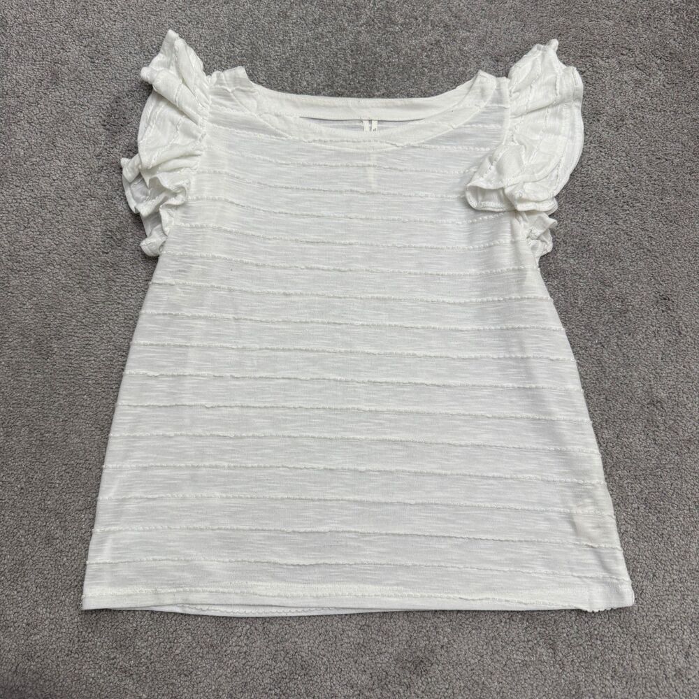 Anthropologie Textured Striped Ruffle Flutter Sleeve Blouse Womens Medium White